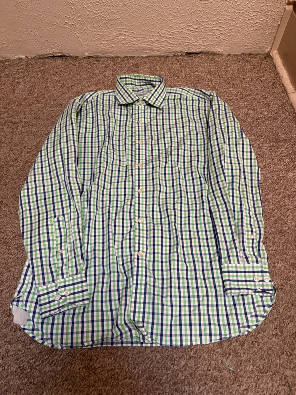 Michael Kors Green and Blue Checked Men's Dress Shirt